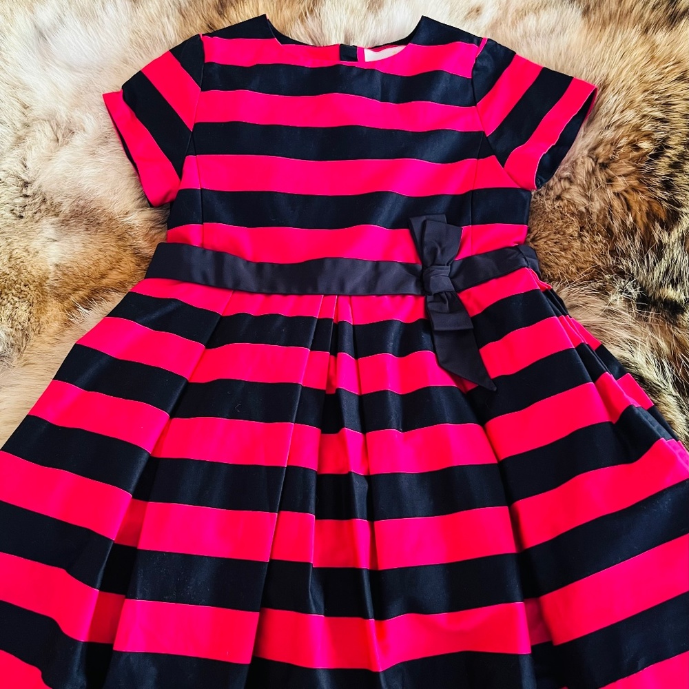 Stunning Jacadi pink and black striped party dress Size 5